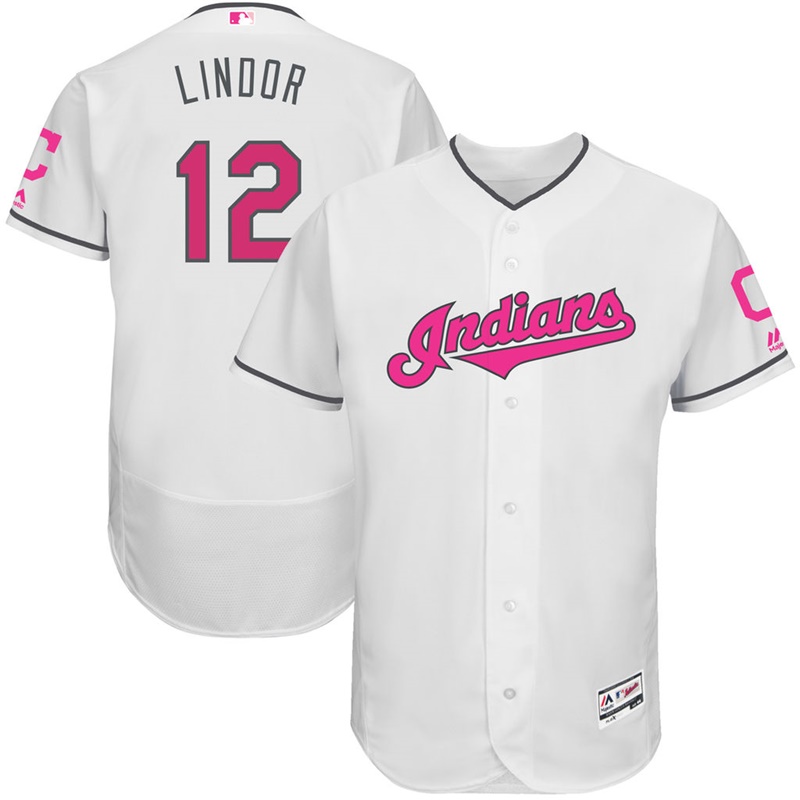 Francisco Lindor #12 Men Cleveland Indians 2017 Mother's Day White Flex Base Jersey