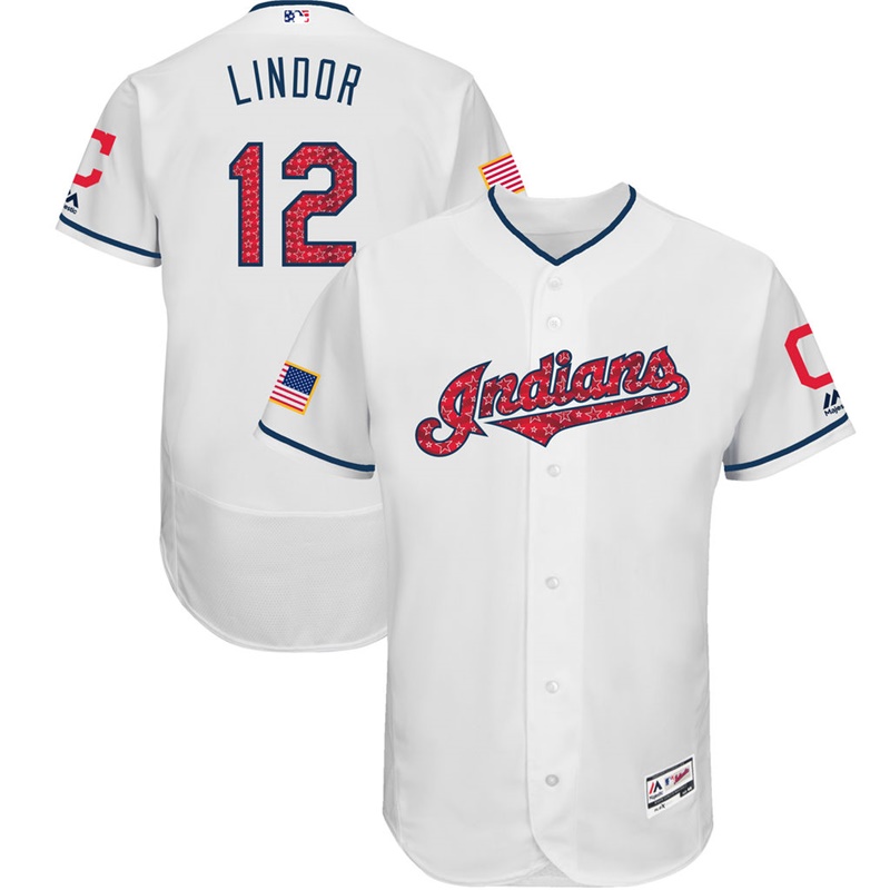 Francisco Lindor #12 Cleveland Indians 2017 Stars & Stripes Independence Day White Flex Base Jersey - Men