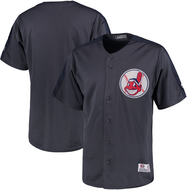 Cleveland Indians Stitches Charcoal Button Down Hot Corner Polyester Jersey