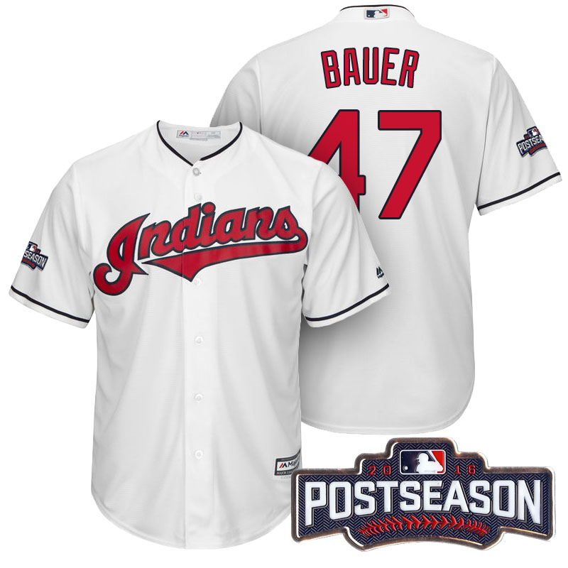 Cleveland Indians Trevor Bauer #47 White 2016 Postseason Patch Cool Base Jersey