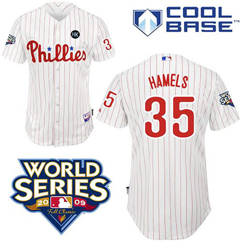 Philadelphia Phillies #35 Cole Hamels Cool Base Youth White with 2009 World Series HK Patch Jersey