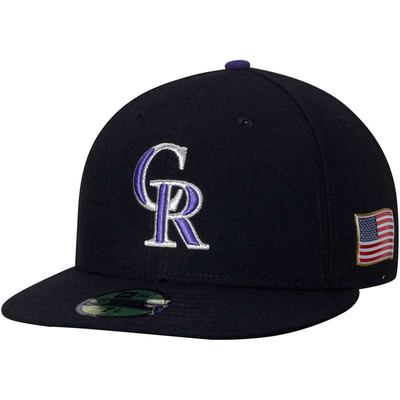 Colorado Rockies Black On Field 9/11 Side Patch US Flag 59FIFTY Fitted Hat