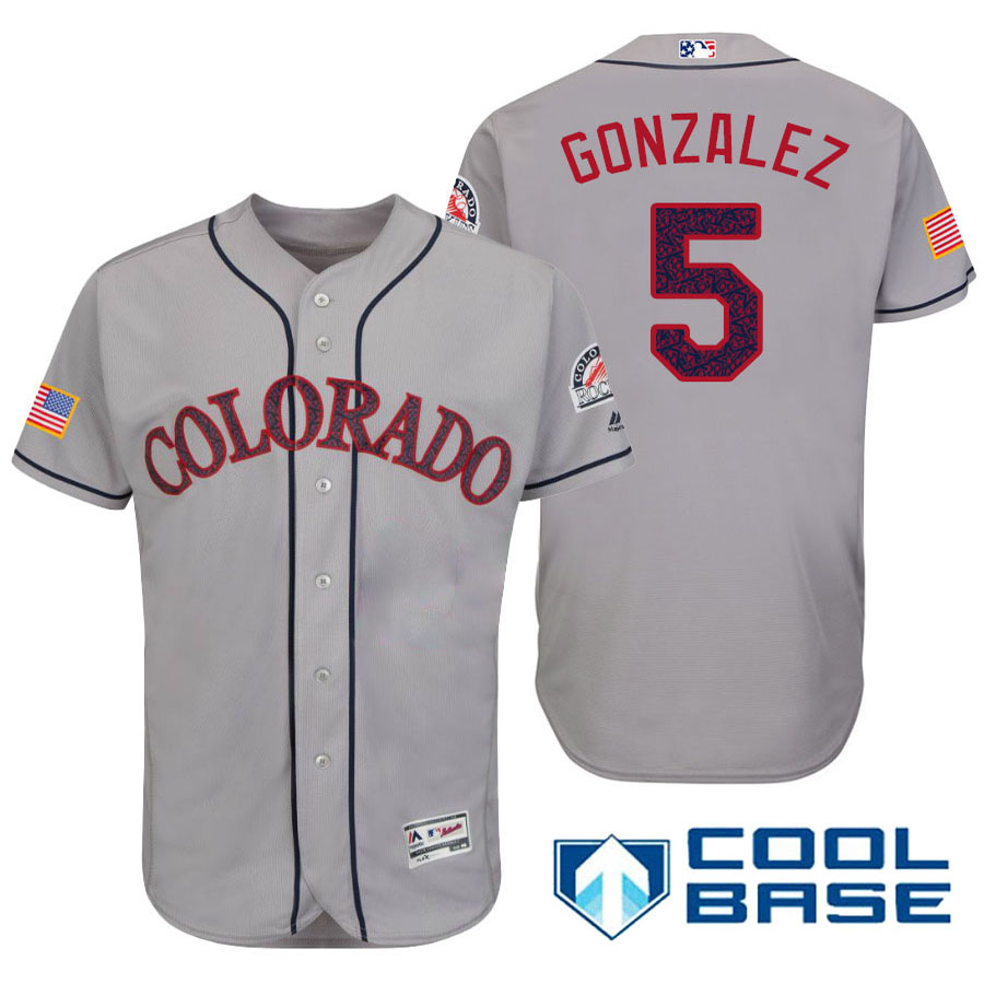 Colorado Rockies #5 Carlos Gonzalez Gray Stars & Stripes 2016 Independence Day Cool Base Jersey