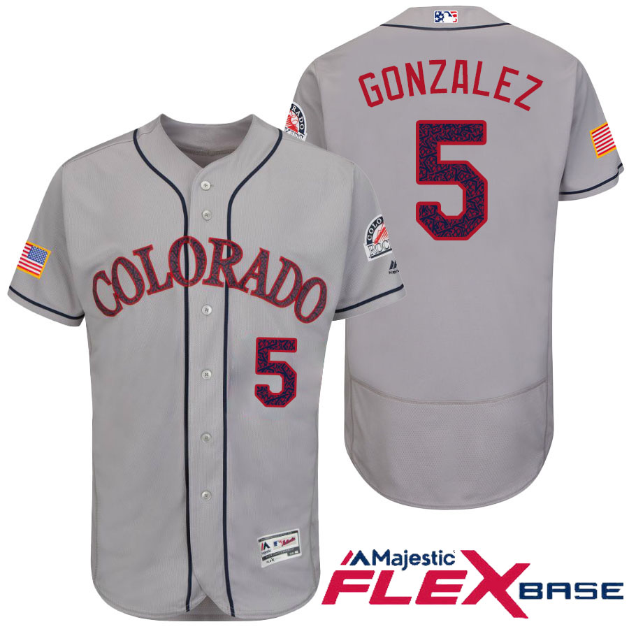 Colorado Rockies #5 Carlos Gonzalez Gray Stars & Stripes 2016 Independence Day Flex Base Jersey