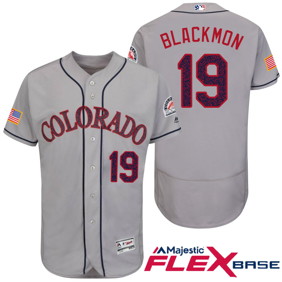 Colorado Rockies #19 Charlie Blackmon Gray Stars & Stripes 2016 Independence Day Flex Base Jersey