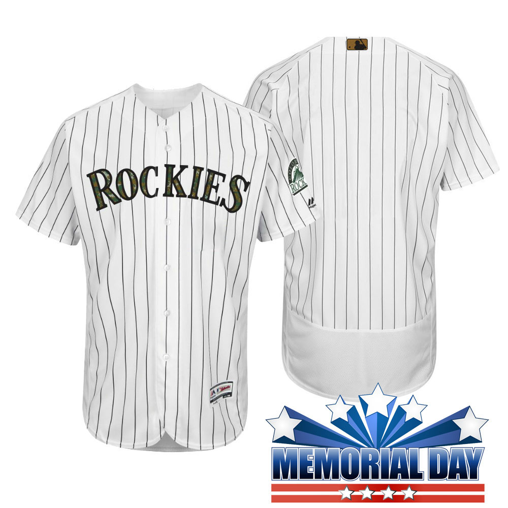 Colorado Rockies Memorial Day White Camo Flex Base Team Jersey