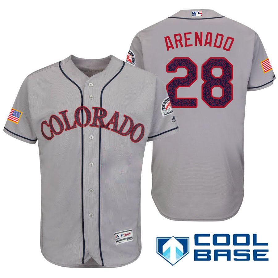 Colorado Rockies #28 Nolan Arenado Gray Stars & Stripes 2016 Independence Day Cool Base Jersey