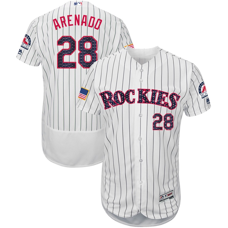 Nolan Arenado #28 Colorado Rockies 2017 Stars & Stripes Independence Day White Flex Base Jersey - Men