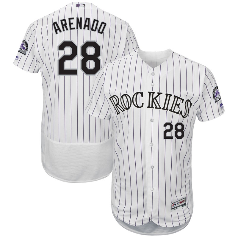 Men Colorado Rockies Nolan Arenado #28 White Home Flex Base Jersey