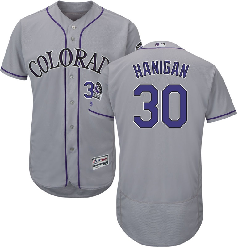 Men Colorado Rockies Ryan Hanigan #30 Gray Commemorative Patch Alternate Flex Base Jersey