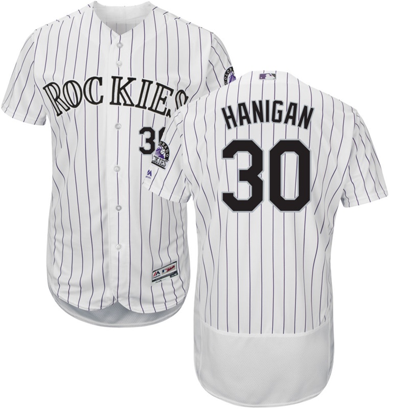 Men Colorado Rockies Ryan Hanigan #30 White Commemorative Patch Home Flex Base Jersey