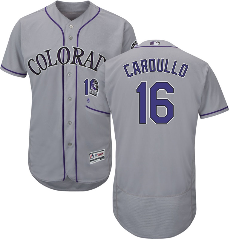 Men Colorado Rockies Stephen Cardullo #16 Gray Alternate Commemorative Patch Flex Base Jersey