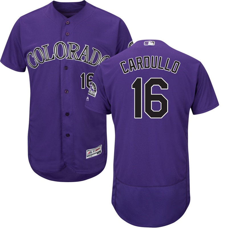 Men Colorado Rockies Stephen Cardullo #16 Purple Alternate Commemorative Patch Flex Base Jersey