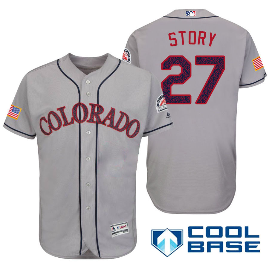 Colorado Rockies #27 Trevor Story Gray Stars & Stripes 2016 Independence Day Cool Base Jersey