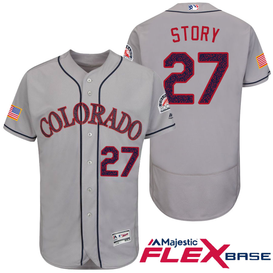 Colorado Rockies #27 Trevor Story Gray Stars & Stripes 2016 Independence Day Flex Base Jersey