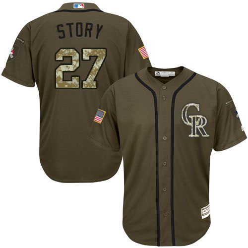 Colorado Rockies #27 Trevor Story Olive Camo Stitched Baseball Jersey