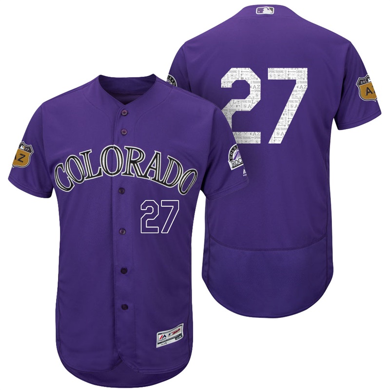 Colorado Rockies Trevor Story #27 Purple 2017 Spring Training Cactus League Patch Authentic Collection Flex Base Jersey