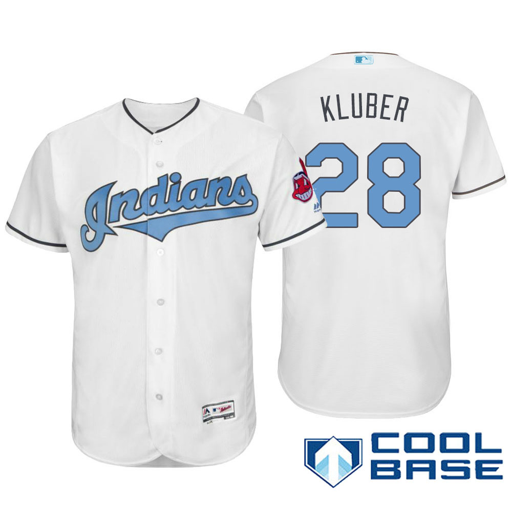 Cleveland Indians #28 Corey Kluber Majestic White Fashion 2016 Father's Day Cool Base Jersey