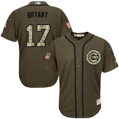 Chicago Cubs #17 Kris Bryant Olive Camo Cool Base Jersey