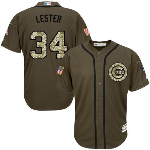 Chicago Cubs #34 Jon Lester Olive Camo Stitched Baseball Jersey