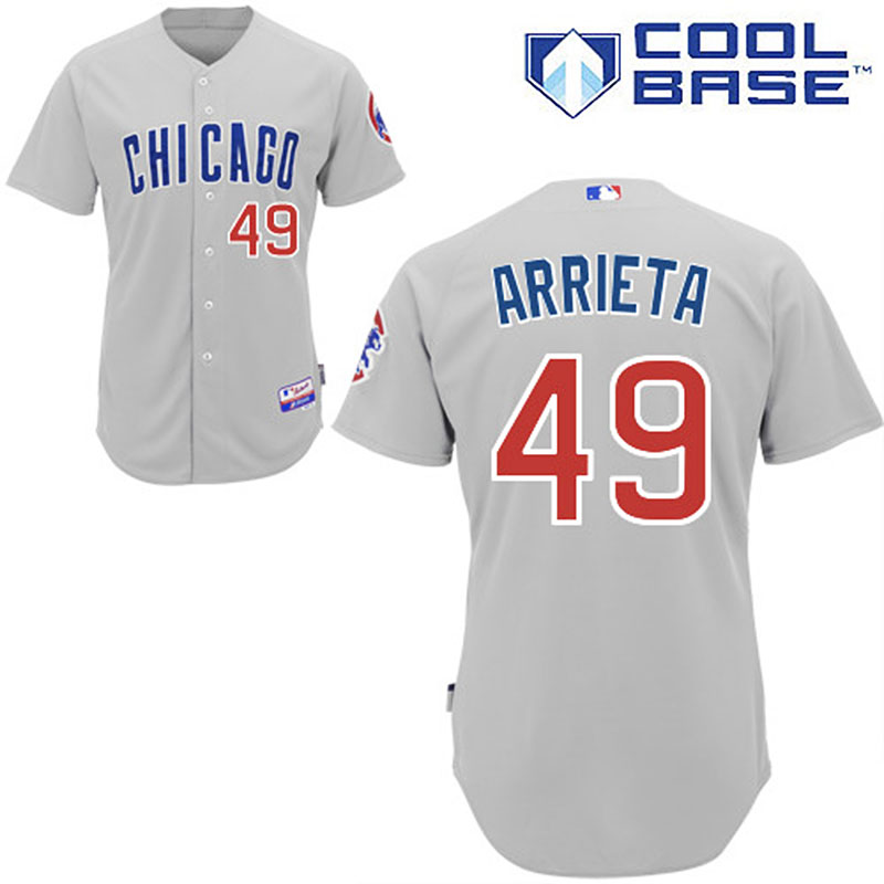 Chicago Cubs #49 Jake Arrieta Gray Road Cool Base Jersey