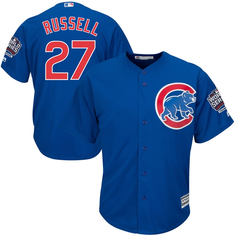 Chicago Cubs Addison Russell #27 Royal Alternate 2016 World Series Champions Patch Cool Base Player Jersey