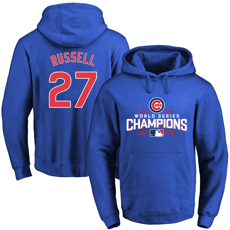 Men's Chicago Cubs Addison Russell Royal 2016 World Series Champions Walk Pullover Hoodie