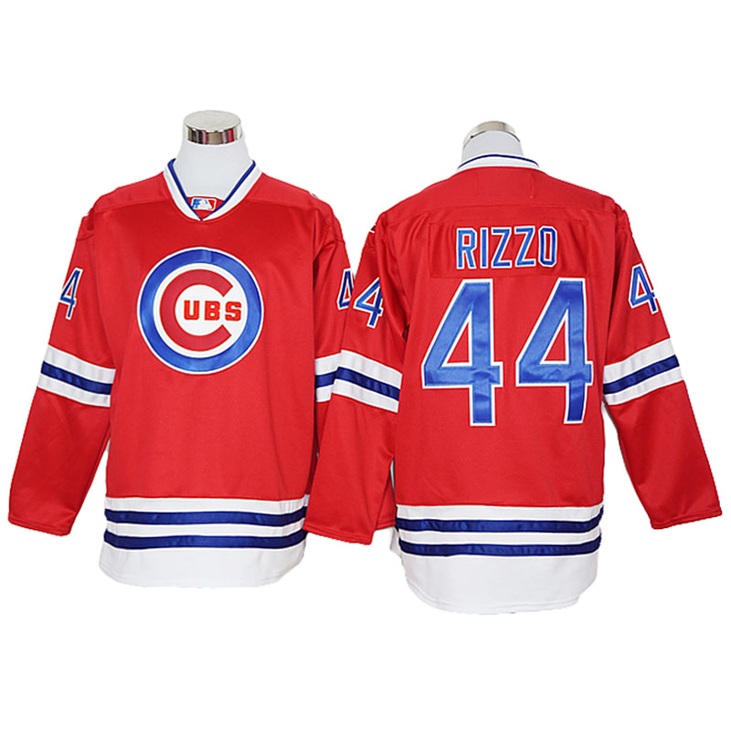 Anthony Rizzo #44 Chicago Cubs Red Long Sleeve Cool Base Jersey