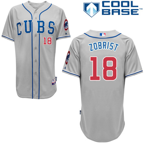 Chicago Cubs #18 Ben Zobrist Majestic Gray Cool Base Authentic Player Jersey