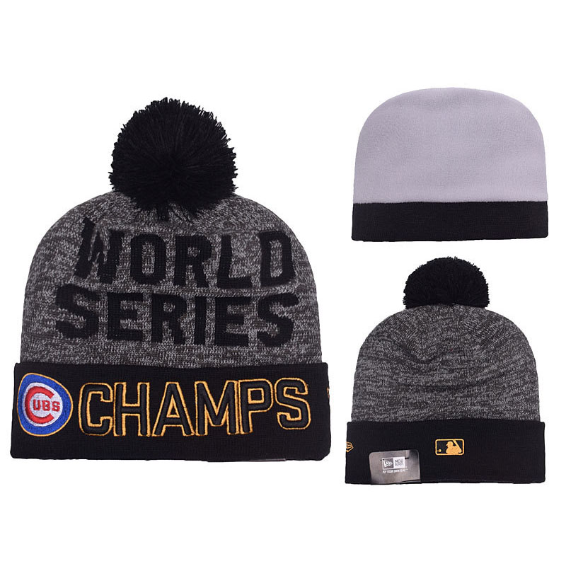 Chicago Cubs Gray 2016 Champions Cuffed Knit Hat With Pom