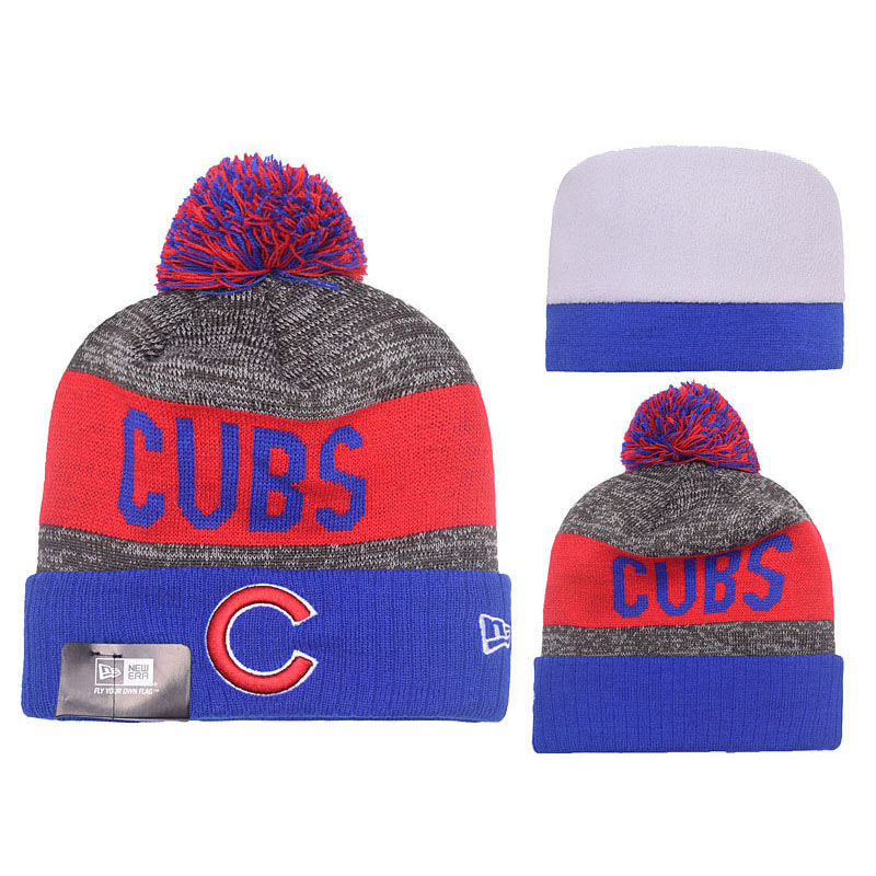 Chicago Cubs Gray Red Redux Cuffed Knit Hat With Pom