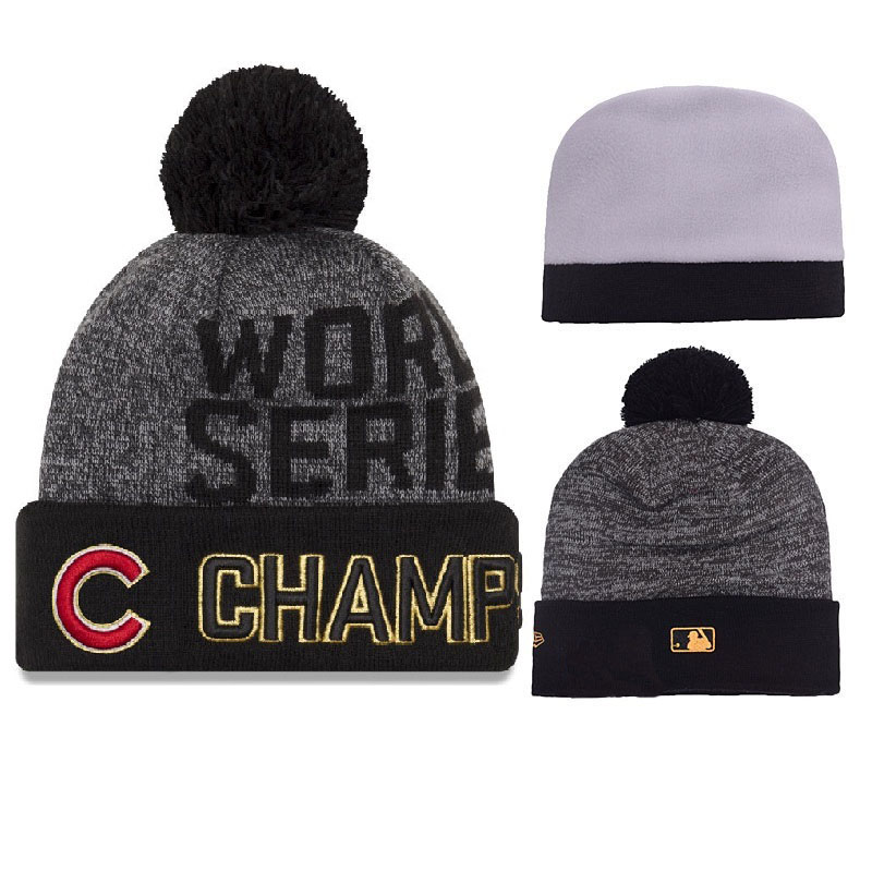 Chicago Cubs Grey 2016 Champions Cuffed Knit Hat With Pom