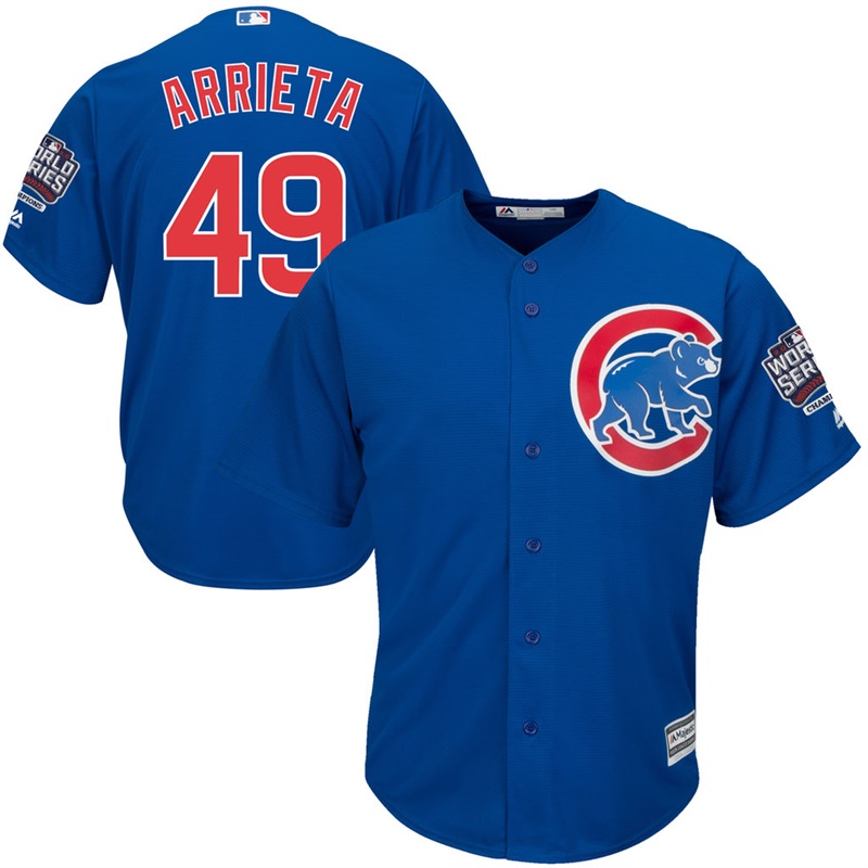 Chicago Cubs Jake Arrieta #49 Royal Alternate 2016 World Series Champions Patch Cool Base Player Jersey