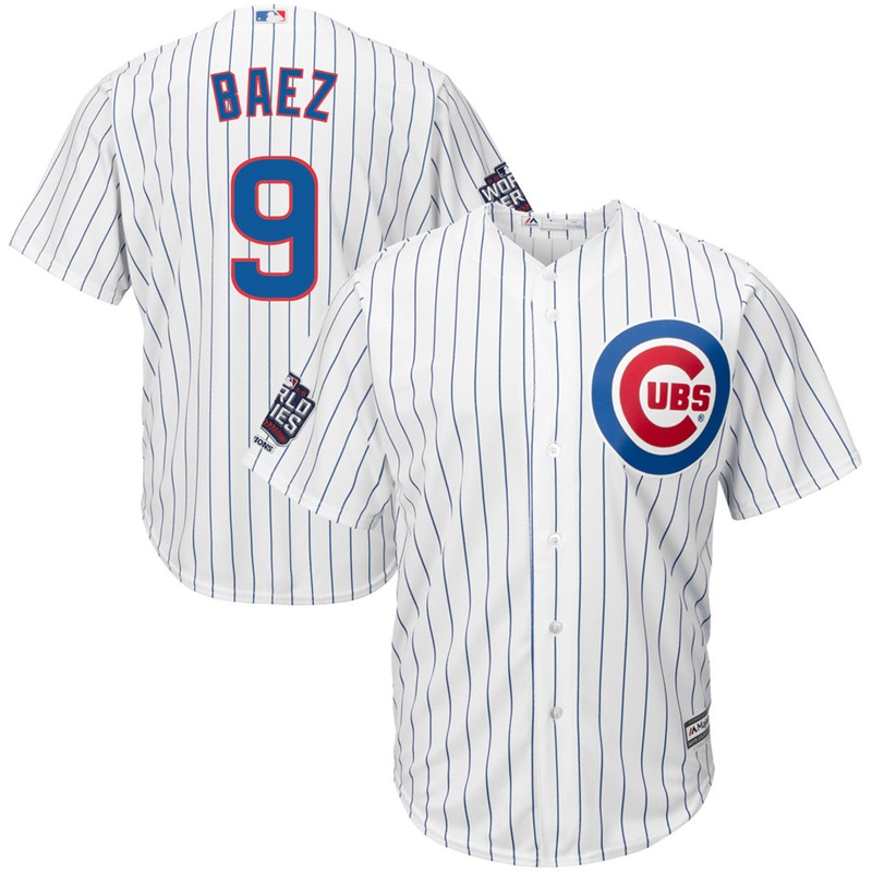 Chicago Cubs Javier Baez #9 White Home 2016 World Series Champions Patch Cool Base Player Jersey