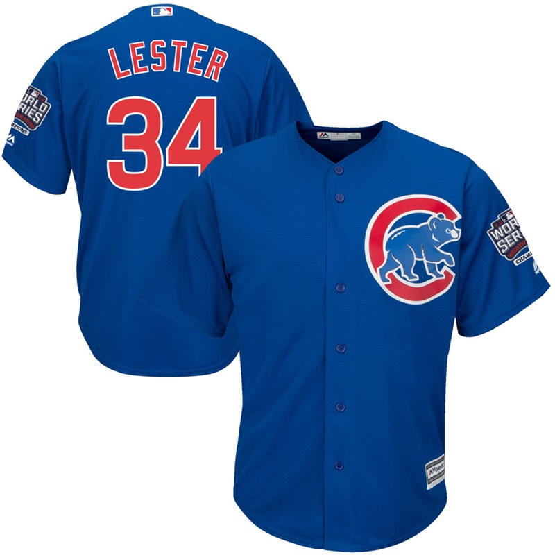 Chicago Cubs Jon Lester #34 Royal Alternate 2016 World Series Champions Patch Cool Base Player Jersey