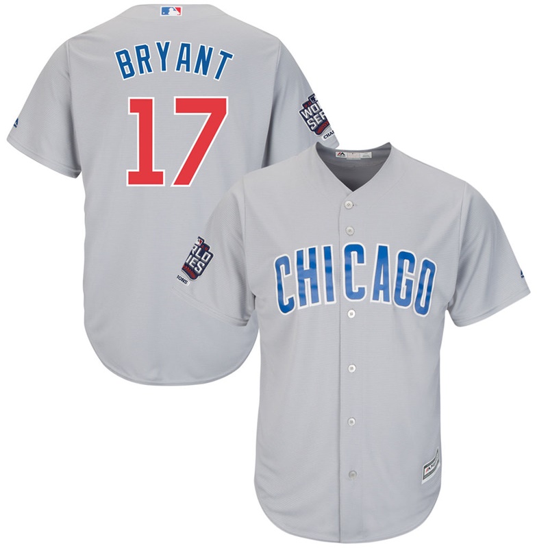 Chicago Cubs Kris Bryant #17 Gray Road 2016 World Series Champions Patch Cool Base Player Jersey