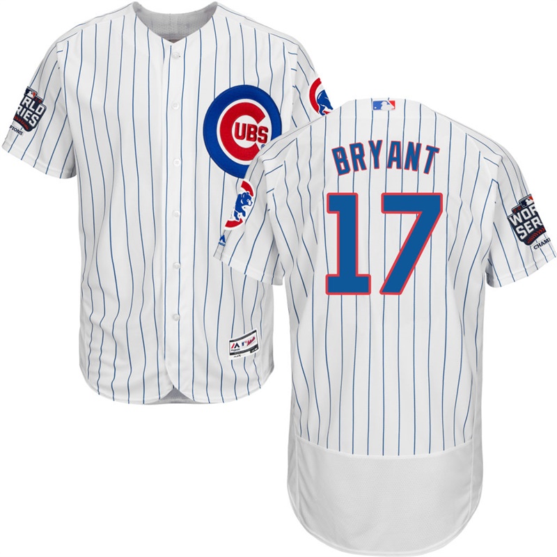 Chicago Cubs Kris Bryant #17 White Home 2016 World Series Champions Patch Flex Base Player Jersey