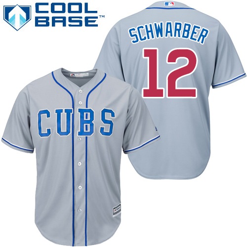 Chicago Cubs #12 Kyle Schwarber Gray Road Cool Base Jersey