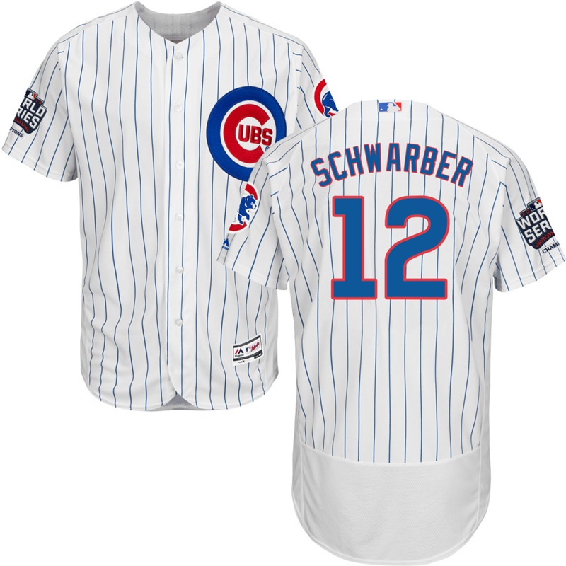 Chicago Cubs Kyle Schwarber #12 White Home 2016 World Series Champions Patch Flex Base Player Jersey