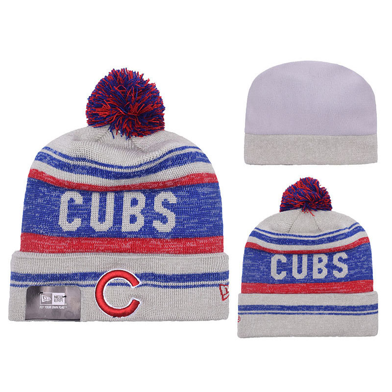 Chicago Cubs Royal Grey Redux Cuffed Knit Hat With Pom