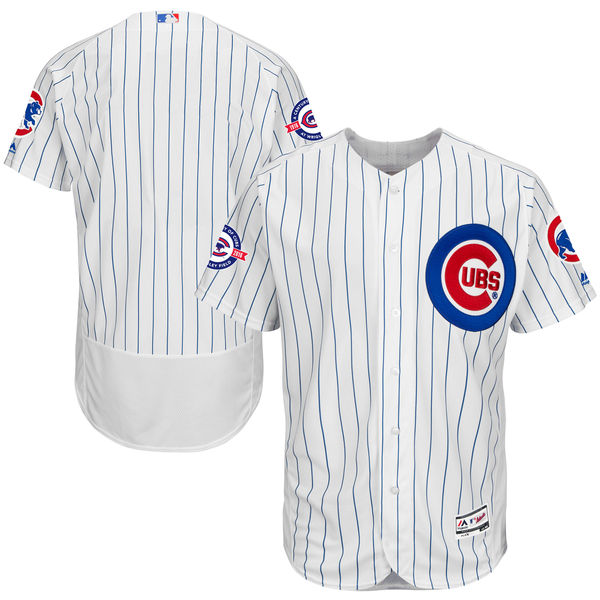 Chicago Cubs White/Royal Majestic Flexbase Authentic Collection Jersey With Wringley 100 Years Commemorative Patch