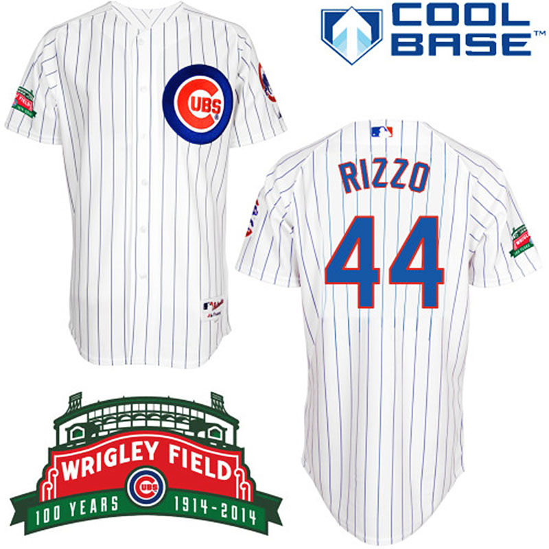 Chicago Cubs #44 Anthony Rizzo Men's Authentic White Home Majestic MLB Cool Base Jersey