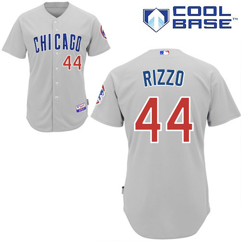 Chicago Cubs #44 Anthony Rizzo Men's Authentic Grey Road Majestic MLB Cool Base Jersey