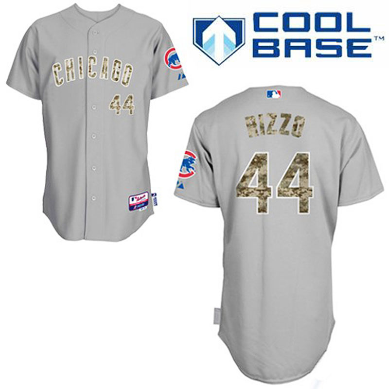 Chicago Cubs #44 Anthony Rizzo Men's Authentic Grey USMC Majestic MLB Cool Base Jersey