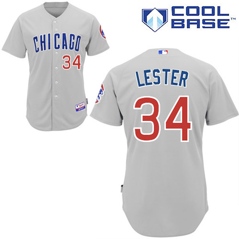 Chicago Cubs #34 Jon Lester Men's Authentic Grey Road Majestic MLB Cool Base Jersey