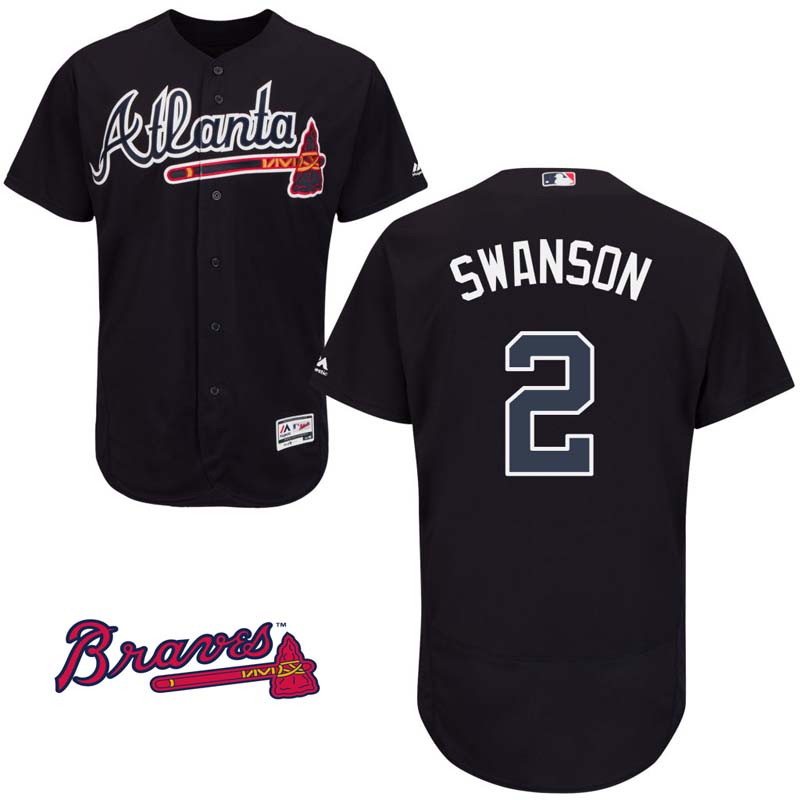 Dansby Swanson #2 Atlanta Braves Navy Alternate Flex Base Jersey