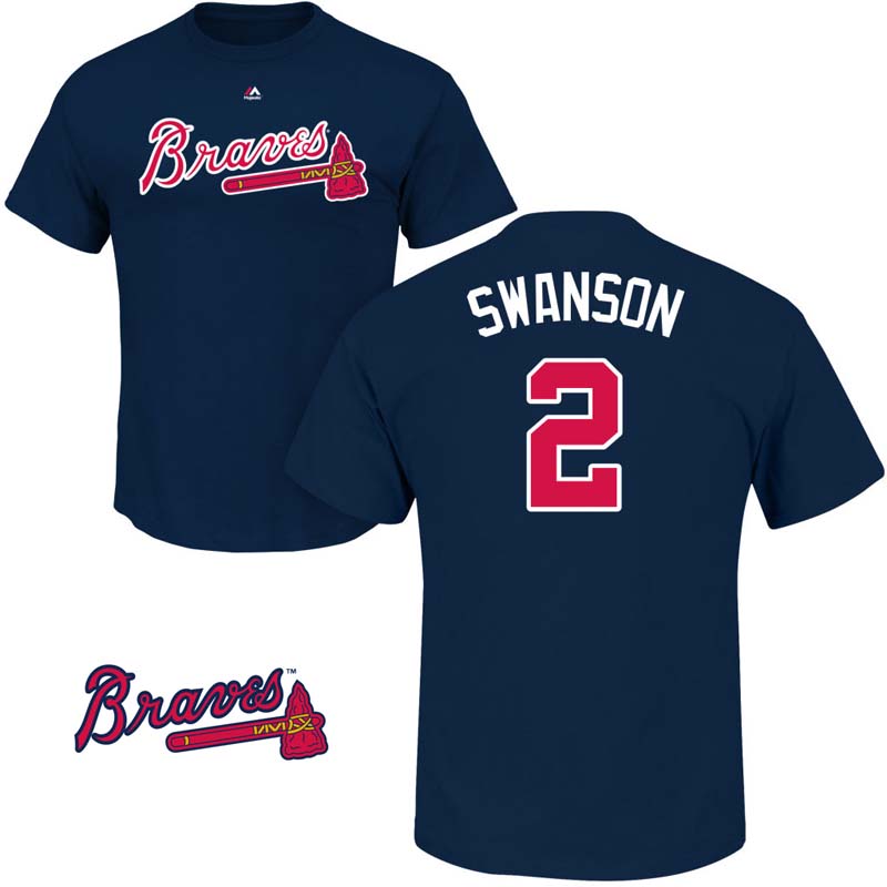 Dansby Swanson #2 Atlanta Braves Navy Name and Number T-Shirt