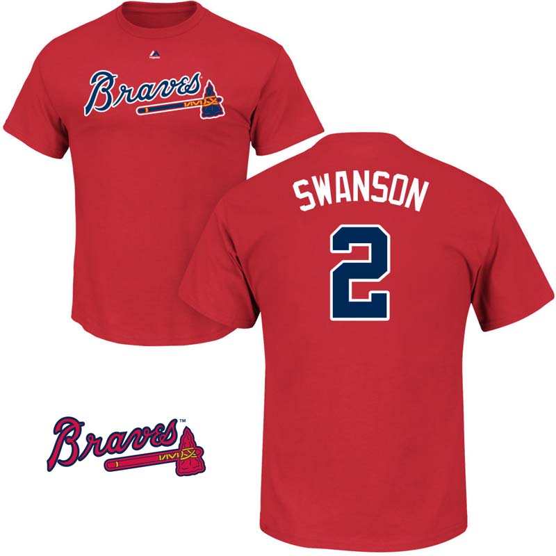 Dansby Swanson #2 Atlanta Braves Red Name and Number T-Shirt