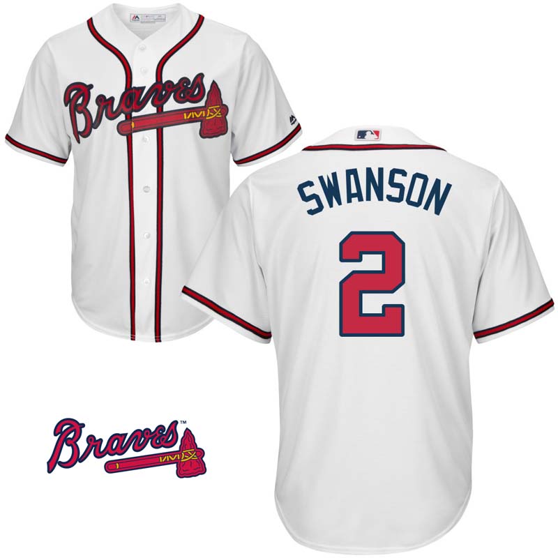 Dansby Swanson #2 Atlanta Braves White Home Official Cool Base Jersey