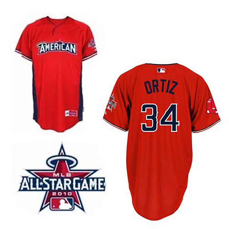 Boston Red Sox #34 David Ortiz American League 2010 All Star BP Red Jersey